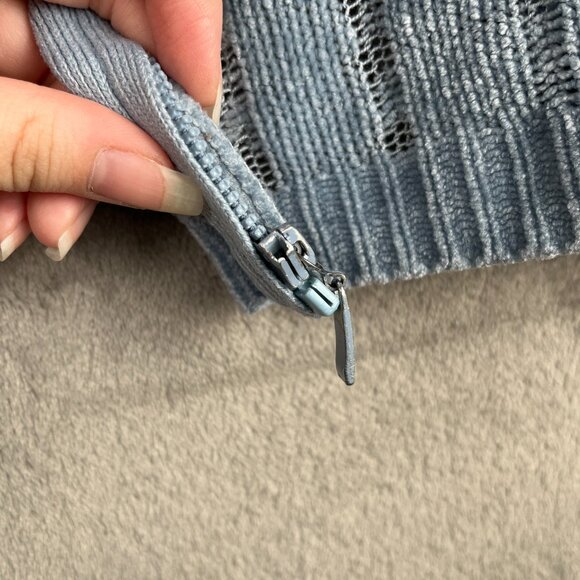 Alfred Dunner Zip-Up Chenille Collared Cardigan Women’s L Light Blue Cable Knit - Picture 11 of 11